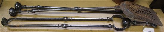 Set of 3 Victorian polished steel fire irons comp. tongs, poker and shove